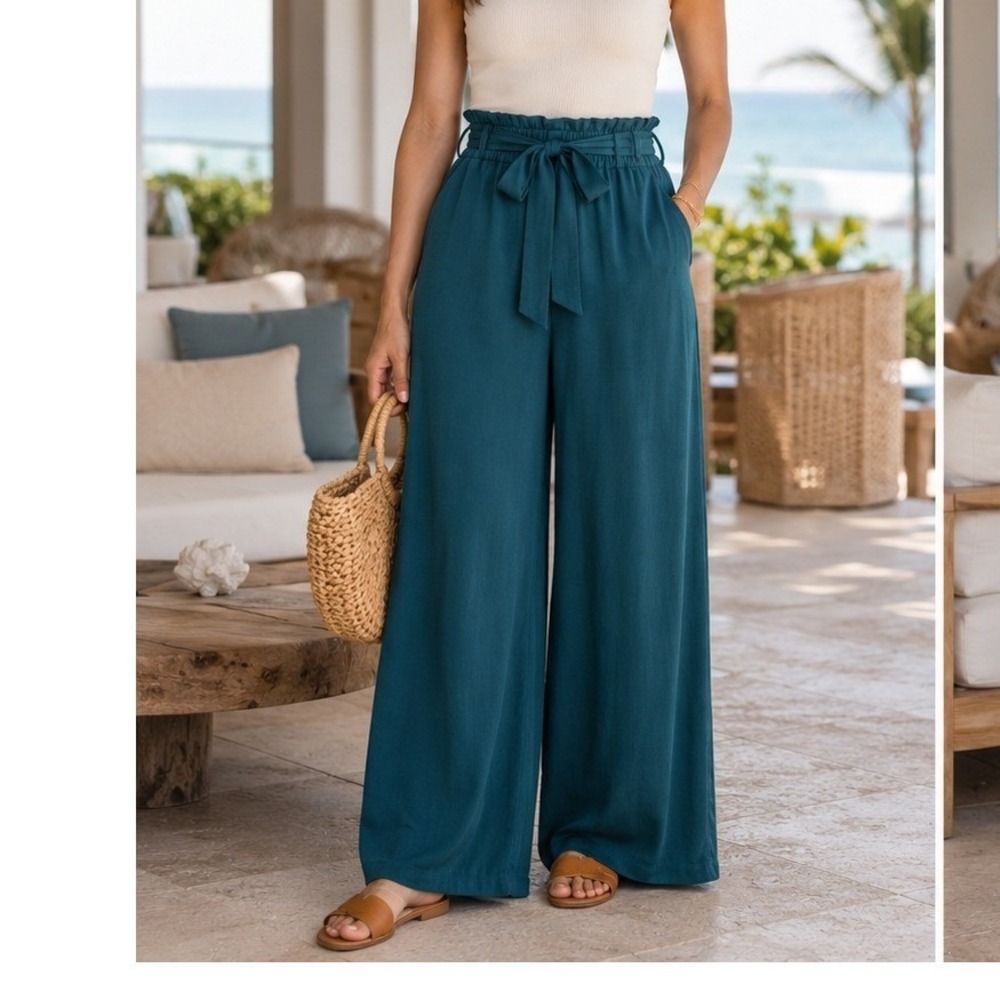 Wide Leg Pants Coastal Palazzo Pants Teal Women's Medium Active USA